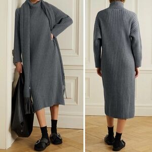 Mara Hoffman Dress Enzo Cashmere Wool Blend Ribbed Turtleneck Dress Gray Size XS